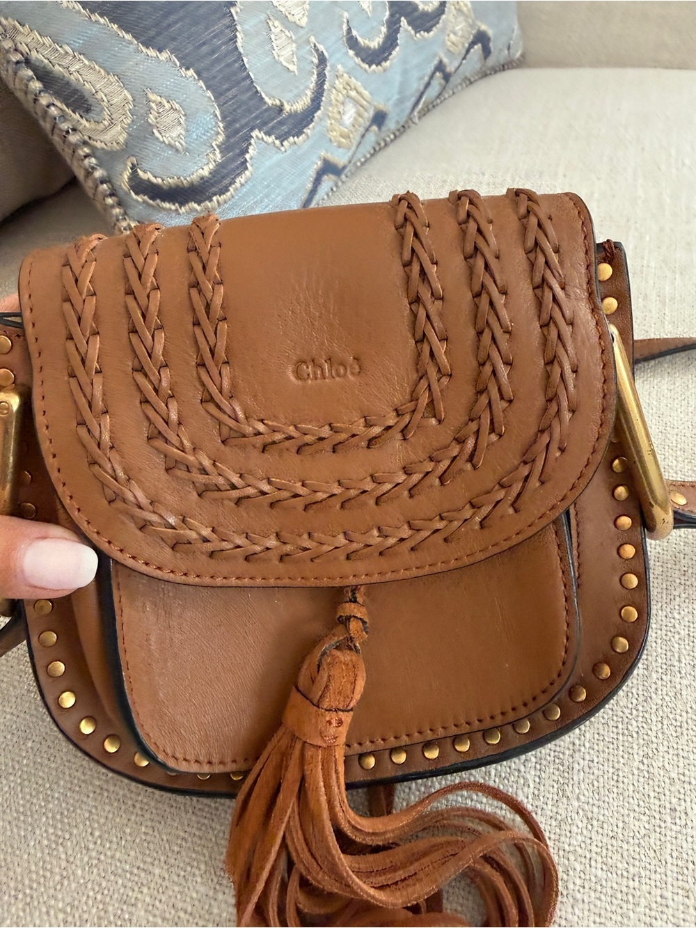 CHLOE Brown Leather Small Marcie Saddle Bag with Tasselt - Picture 2 of 11